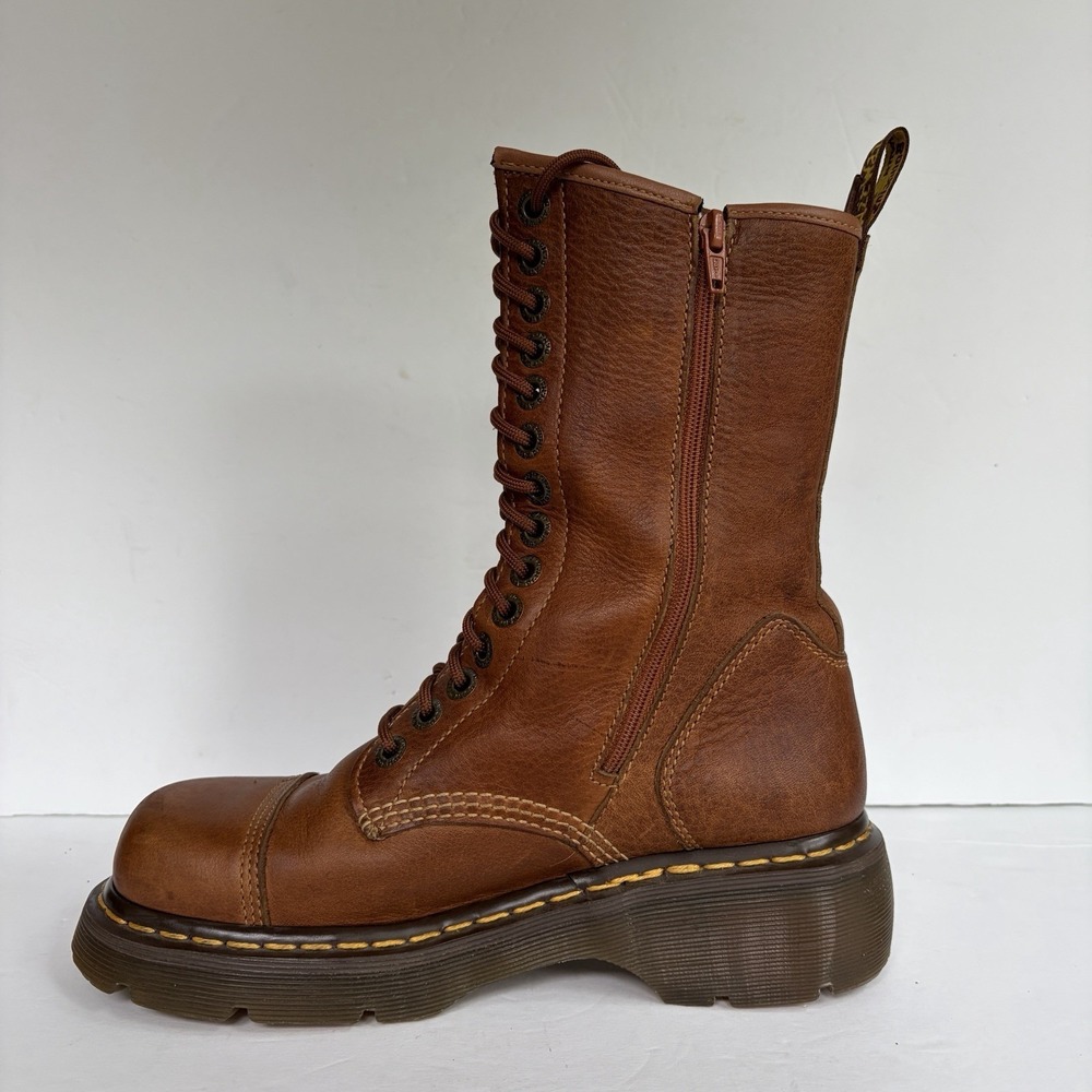 VTG Doc Martens Miranda Combat Boots Womens 8/8.5 Brown Chunky lug sole Lace-Up - Picture 6 of 16
